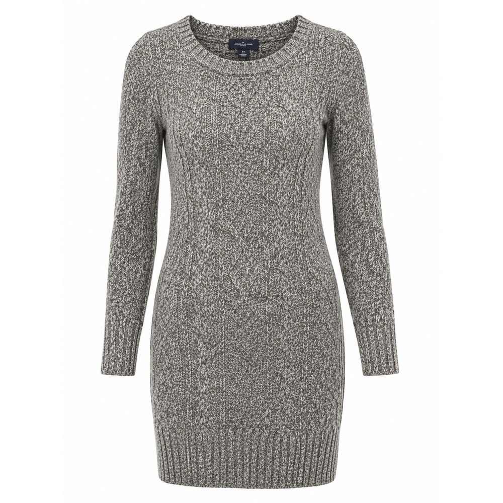 American Eagle Outfitters Wool Blend Marled Gray Cable Knit Sweater Dress - Picture 1 of 7
